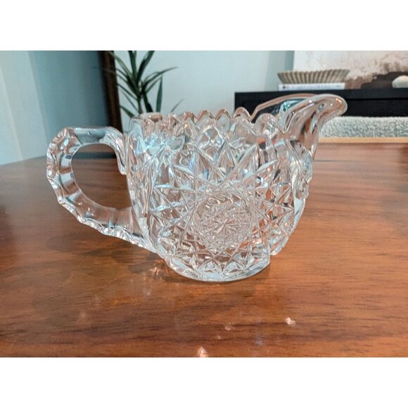 VTG ABP American Brilliant Cut Glass Pinwheel Hobstar Sugar Bowl & Creamer - Picture 6 of 12